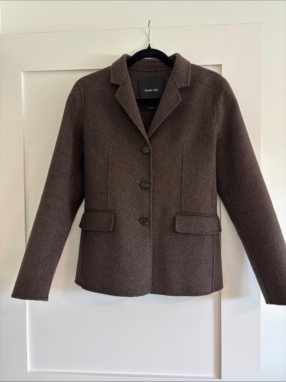 Massimo Dutti Dark Brown Single-Breasted Wool Blazer